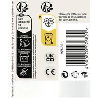 Etikett mit Recycling- und Barcode-Infos: 'Cet appareil se recycle', 'I Raccolta differenziata', Symbol für Mülltonne.